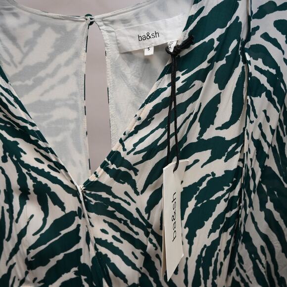 Ba&sh Belted Midi Dress Size Small Tiger Print Green Cream Back Cutout Belted - Picture 6 of 8